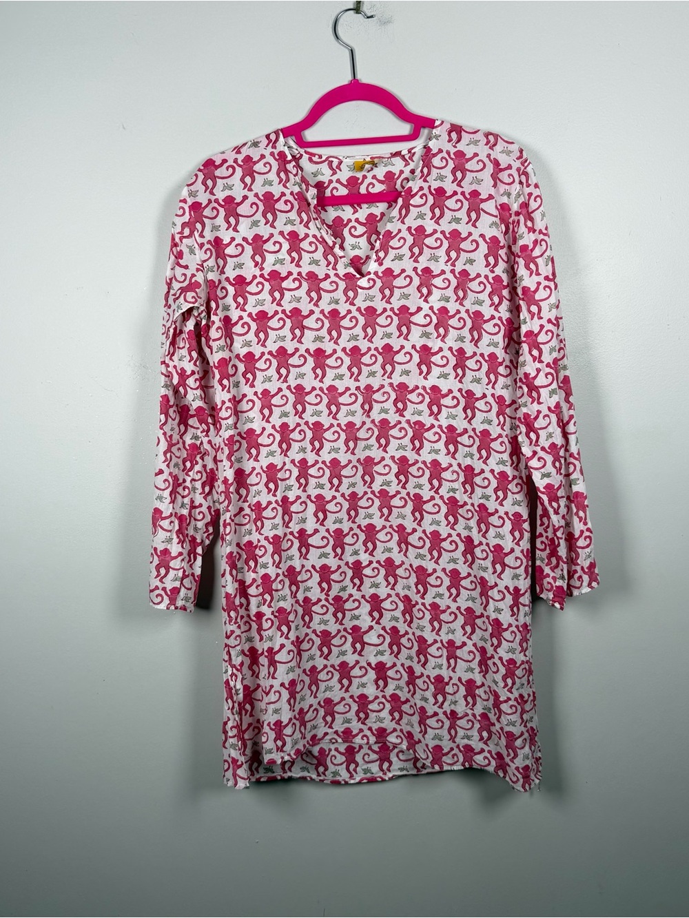 Roberta Roller Rabbit Pink Monkey Kurta Tunic Swim Coverup Cotton Resort L/16